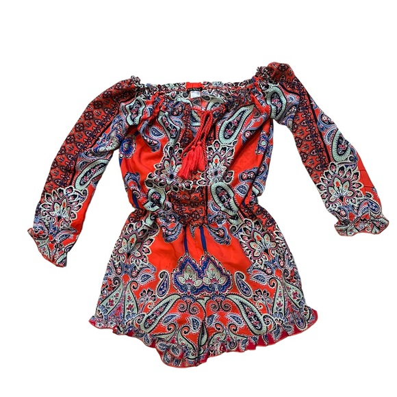 Venus Romper Off The Shoulder Floral Paisley Print Ruffle Long Sleeve - Picture 10 of 11